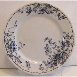 Antique Till & Sons Clematis Scalloped Edge Floral Plate with Gold Trim